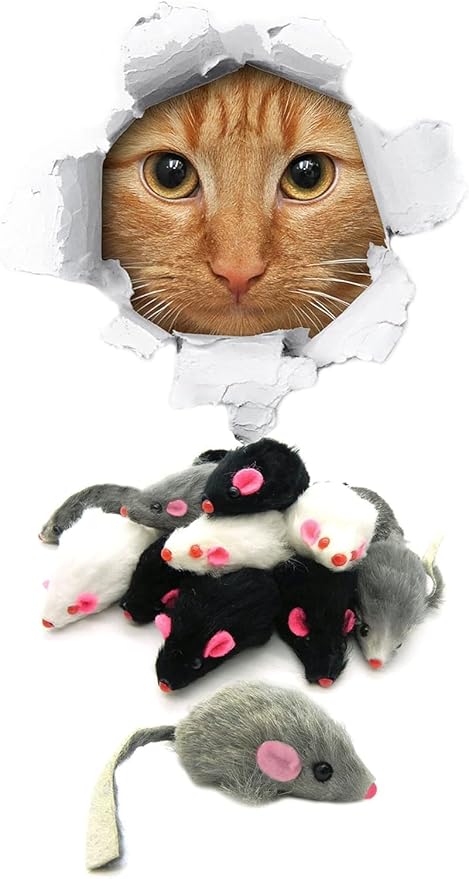 5 Pcs Gray Fur Rattle Mouse Cat Toy Mice Animal Toy Pet Supplies Furry Play Combo - Cat Toy Mix