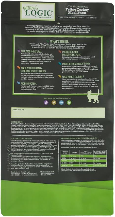 Nature's Logic Turkey Dry Cat Food (1 Pack), 7.7 lb