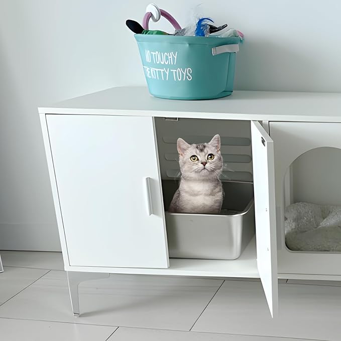 Stainless Steel Litter Box 2 Pack, 18"x14"x6" Medium Cat Litter Box Easy to Clean, Never Absorb Odor, Non Stick Metal Litterbox for Small to Medium Cats, Rabbits