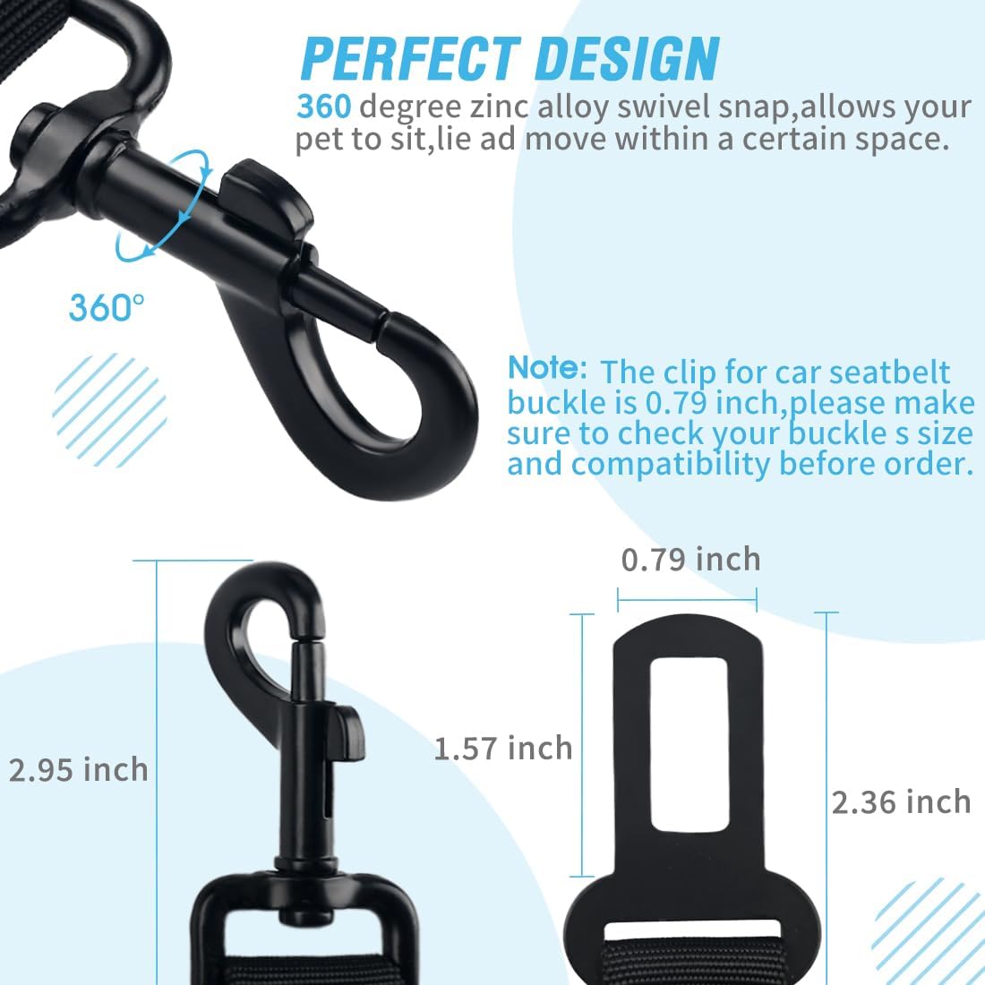 COOYOO Dog Seat Belt, Durability Retractable Dog Car Harness Adjustable Dog Seat Belt for Vehicle Nylon Pet Safety Seat Belts Heavy Duty & Elastic