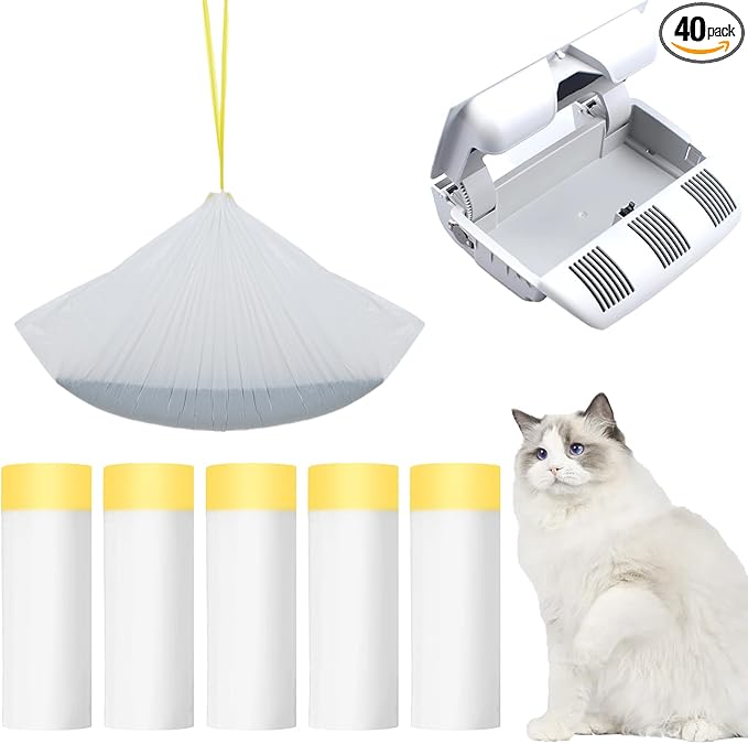 40 Count Jumbo Cat Litter Box Liners - 37“ x 17.7” Extra Large Heavy Duty Drawstring Bags for Pet Cat Litter Tray