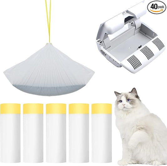 40 Count Jumbo Cat Litter Box Liners - 37“ x 17.7” Extra Large Heavy Duty Drawstring Bags for Pet Cat Litter Tray