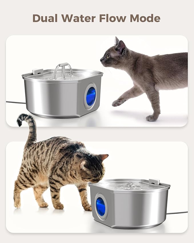 Cat Water Fountain Stainless Steel - Pet Drinking Fountain for Cats Indoor - 3.2L/108oz Automatic Water Dispenser with Watering Level Window (4 Filter)