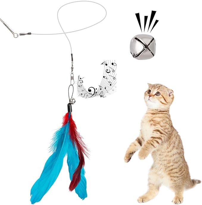 Cat Toys Feather Toy, 2PCS Retractable Wand and 10PCS Replacement Teaser with Bell Refills, Interactive Catcher and Funny Exercise for Kitten.
