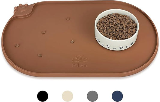 KPWACD Pet Placemat for Dog and Cat, Waterproof Silicone Dogs Feeding Bowl Mat Prevent Food and Water Overflow, High-Lips Puppy Dish Mats Suitable for Small Medium Big Pets, Brown, 19" * 12"