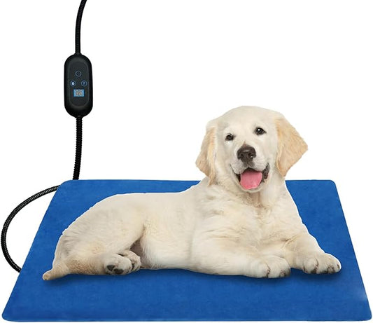 Pet Heating Pad, 6 Adjustable Temperature Heated Dog Cat Bed with Timer,Indoor Warming Heated Mat Pad with Chew Resistant Cord,15.7 x 27.6 Inches