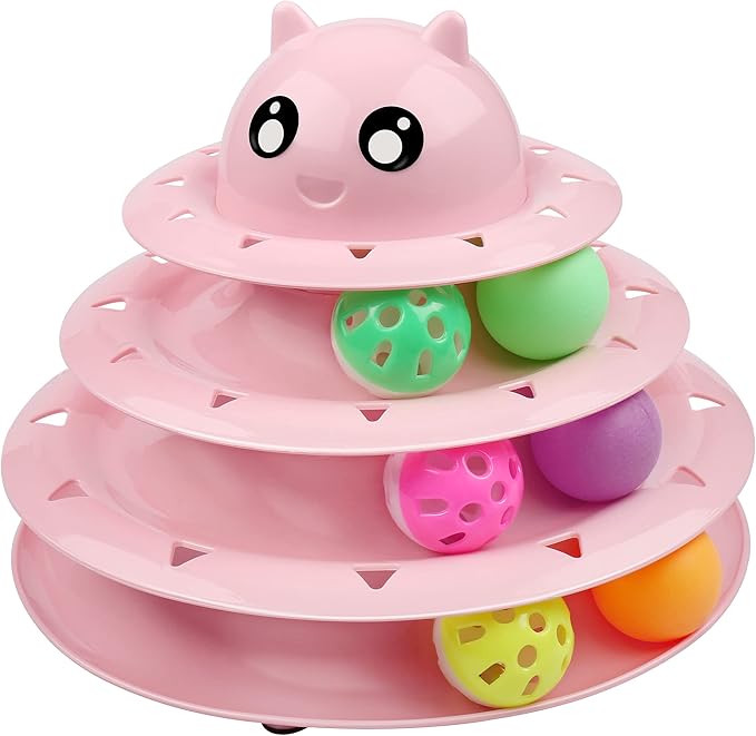 UPSKY Cat Toy Roller 3-Level Turntable Cat Toy Balls with Six Colorful Balls Interactive Kitten Fun Mental Physical Exercise Puzzle Toys