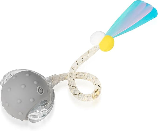Interactive Cat Toys Ball for Indoor Cats, Automatic Moving Ball Toy with Elastic Mesh Tail, Chirping & Obstacle Avoidance and Motion Activated, Grey【Rechargeable】