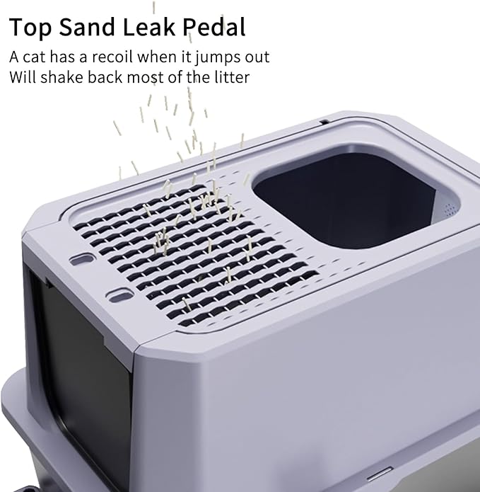 RIZZARI Stainless Steel Cat Litter Box, Odorless Enclosed Litter Box with Top Holes, Large Litter Pan for Small to Large Sized Cats (Cool Gray, 23.8" L*15.9" W*18" H)