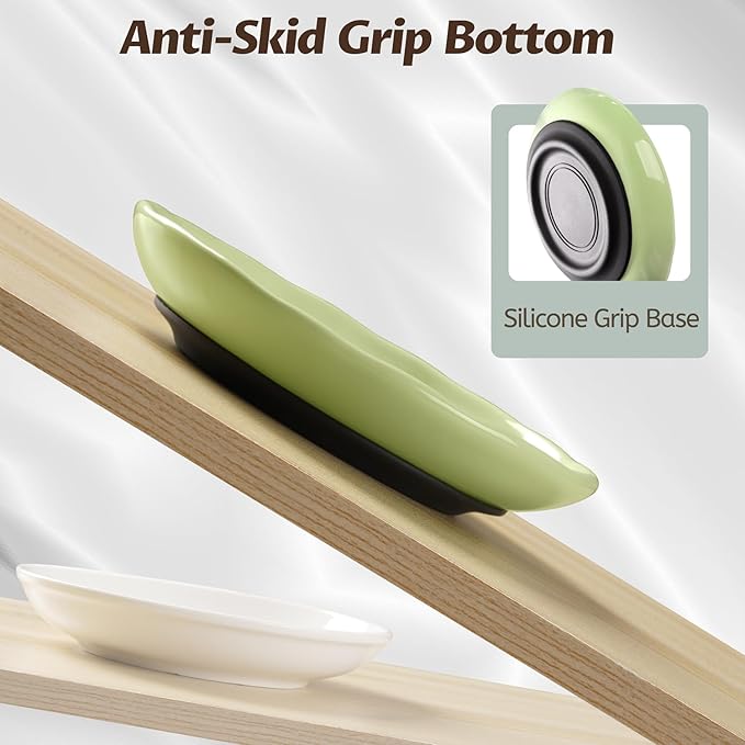 Non-Slip Cat Food Bowl,Healthy Ceramic Cats Bowls with Silicone Bottom, Anti-Whisker Fatigue Cat Dishes Set, Shallow & Wide Kitten Plates for Food and Water, 4 Pack