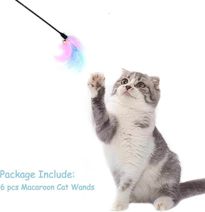 IUHKBH Cat Wands, 6 PCS Colorful Feather Wand with Bell Interactive Cat Toys, Safe for Your Kitty