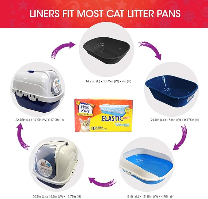10 Count Fresh Kitty Litter Box Liners Durable, Easy Clean Up Elastic Jumbo Scented Odor Zorb Litter Pan Box Liners, Bags for Pet Cats