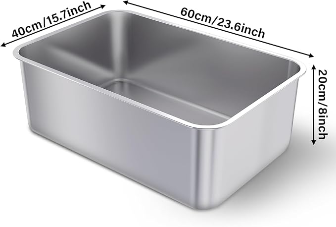 2 Pack Stainless Steel Cat Litter Box, 23.6"x15.8"x8" XXL Stainless Steel Litter Box 8 inch Deep, Extra Large Metal Litterbox for Big Cats, Non Stick Easy Clean Surface, High Sided