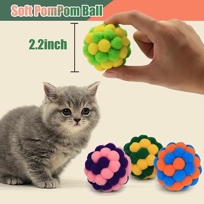 Cat Ball Toys, 2 Inches Soft Fuzzy Balls, 6-Pack Cat Toy Balls