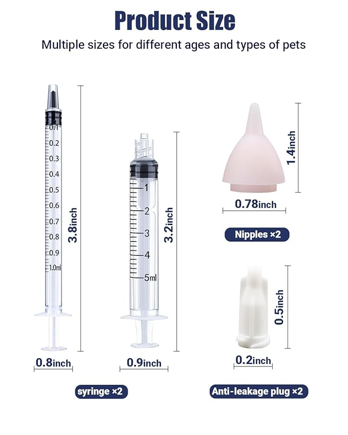 Pet Nursing Bottle, Nursing Bottle Kits, Kitten Bottle Feeding Kit, Fit for Feeding Newborn Puppies, Kitten, Squirrel, with 2 Replacement Nipple for Nursing Puppy Milk