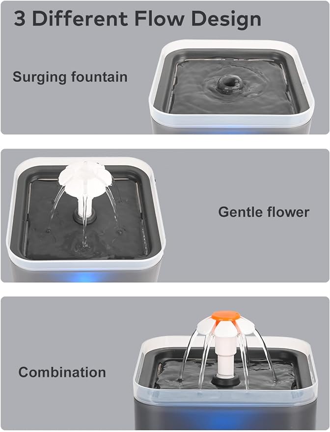 Cat Water Fountain Black Plastic: Cat Fountain Flower - Pet Water Fountain for Cats Indoor - 67oz/2L Small Cat Drinking Fountain with Led Light - Ultra Silent Water Fountain for Cats - AONBOY