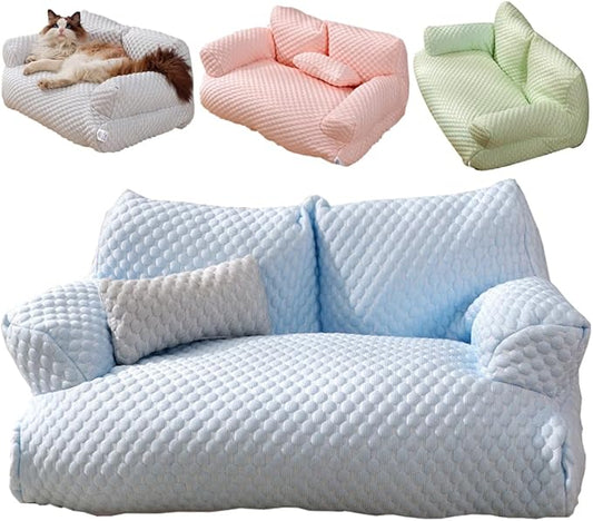 Pets Cute Couch,Cool Fabric Cat Sofa,Cat Beds for Indoor with Armrest,Pet Sofa Multiple (Blue, Large)