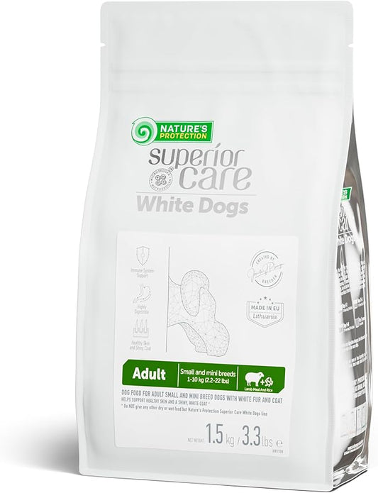 Nature's Protection Superior Care White Dogs Dry Dog Food - High Protein, Tear Stain Dog Food for Small & Mini Breeds Light Coated Adult Dogs, Fresh Pet Meal, Lamb and Rice, 3.3 lb