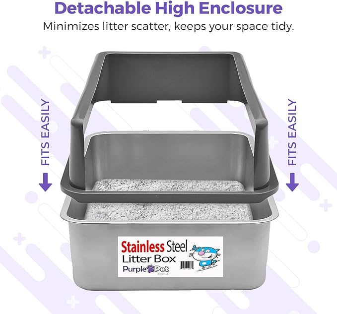 iPrimio - Stainless Steel Litter Box for Cats - Enclosed Sides and Easy to Clean - Includes High-Sided Litter Box, Scooper for Extra Litter Scatter Protection - XL Size for Big Cats - 23.5"x15.5"x6"