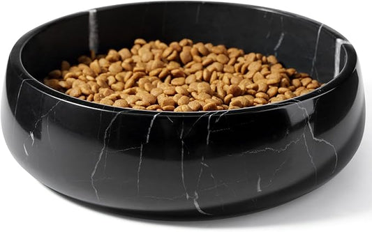 Natural Marble Dog Bowl, 5lbs Non Slip Dog Food Bowl, Non Spill Weighted Water Bowls for Large Dogs, Durable Big Dogs Dish, Puppy Pet Bowls, Easy to Clean, Holds 6.5 Cups(Spain Black)