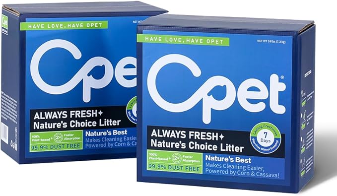 OPET Corn & Cassava Cat Litter, Natural Ingredients, Quick Clumping Cat Litter, Flushable, Superior Odor Control,99.9% Dust Free Kitty Litter