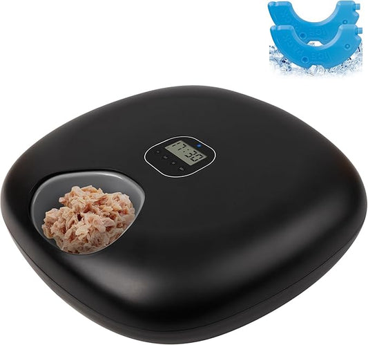 Rechargeable Automatic Timer Cat Feeder, Wet Food Auto Pet Food Dispenser for Small Dogs with Programmable Timer 8 oz per Meal, 5+1 Meals, Black