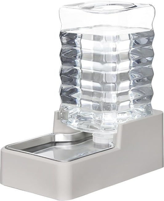 RIZZARI Stainless Steel Pet Water Feeder: 7L Automatic Leak-Proof Gravity Dispenser for Cats Dogs Indoor Outdoor Use（Beige Without Filter,7L）