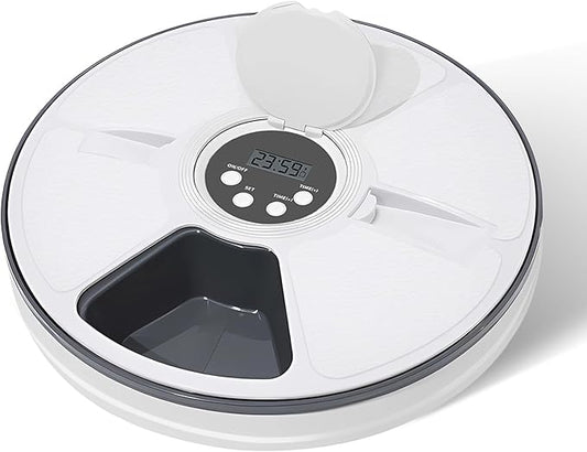 Automatic Cat Feeder, 6 Meal Timed Pet Dispenser Easily Programmable &Easy to Clean, Auto Feeder for Cats/Small Dogs(Black)