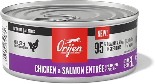 ORIJEN Premium Pate Wet Kitten Cat Food in Bone Broth Chicken & Salmon Entrée 5.5oz Cans (6 Count)