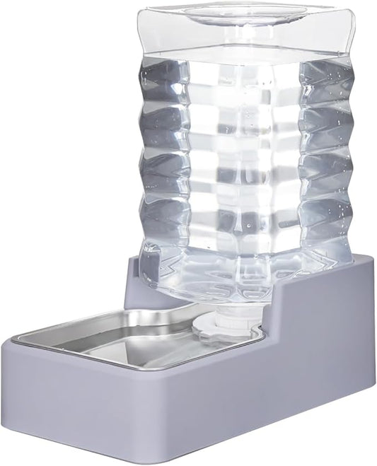 Automatic Pet Water Dispenser: 8L Light Gray Gravity Feeder with Stainless Steel Bowl - BPA-Free for Dogs Cats - No Spill Design