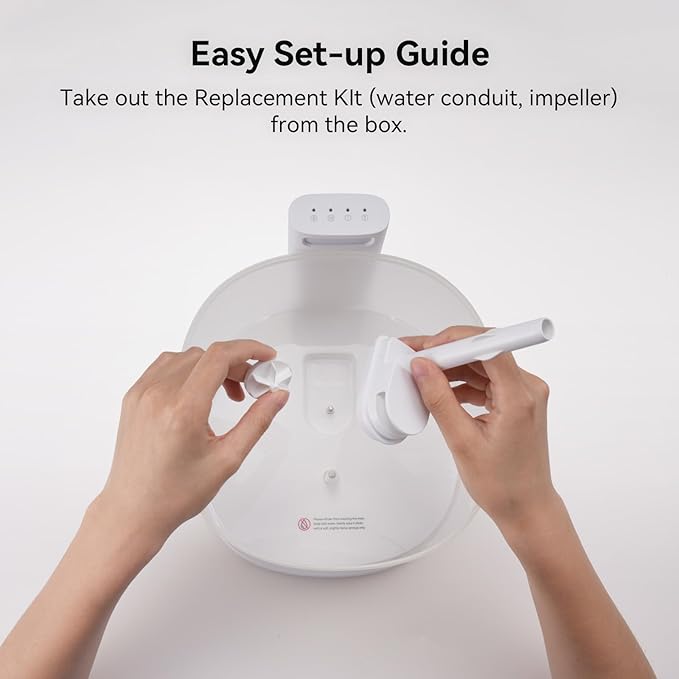 Cheerble Pumpless Cat Water Fountain, 2L/67oz Automatic Pet Fountain, Elfin E1 Lite Cat Fountain for Drinking, MagDrive™ Technology, Continuous Flow Mode, BPA-Free (White, Replacement Kit)