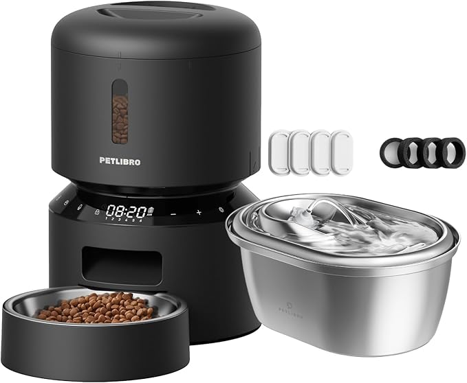 Bundle of PETLIBRO Stainless Steel Cat Water Fountain and 3L Automatic Cat Feeder with Basic