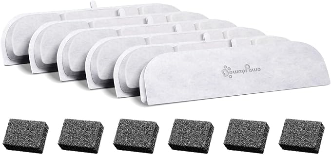 DownyPaws 6 Packs Replacement Filters for Battery Operated Cat Water Fountain Cordless Wireless DPWFP6, 3 Months Set of Replacement Filters