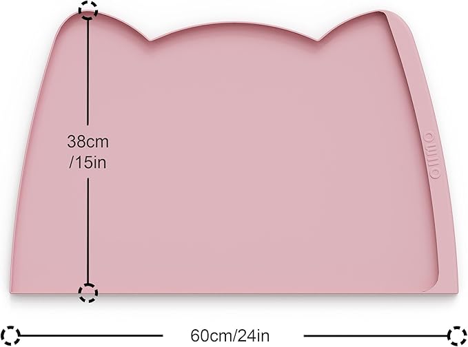 OHMO Dog Food Mat(Pink, 24 * 15'') w/Residue Collection Pocket Silicone Pet Feeding Mat for Floor High Edges Anti Spills Waterproof Cat Water Bowl Tray, Easy Clean Placemat