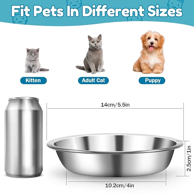 12 PCS Stainless Steel Cat Bowls,5.5 In Shallow Wide Cat Food Dishes,Whisker Fatigue Relief Cat Food Bowls,Replacement Basic Cat Plates for Elevated Stand,Metal Cat Bowls for Small Dogs&Cats