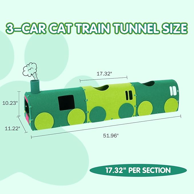 Cat Tunnel Train with Scratching Board, Cat Interactive Toys 51" Non-Foldable Rebound Felt Cute Pet Tube Round Indoor Pet Toy & Hideout for Small Medium Kitten
