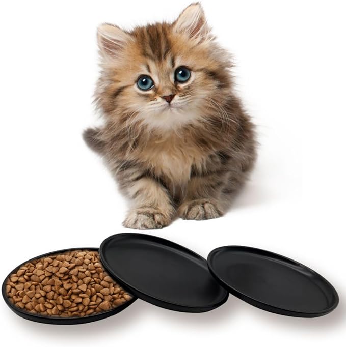 Fhiny 3PCS Ceramic Shallow Cat Dish, 6 Inch Whisker Fatigue Free Cat Feeder Bowls Food Saucer Single Pet Plate Great for Kitten Kitty Flat Faced Short Legged Cat Dishwasher Safe