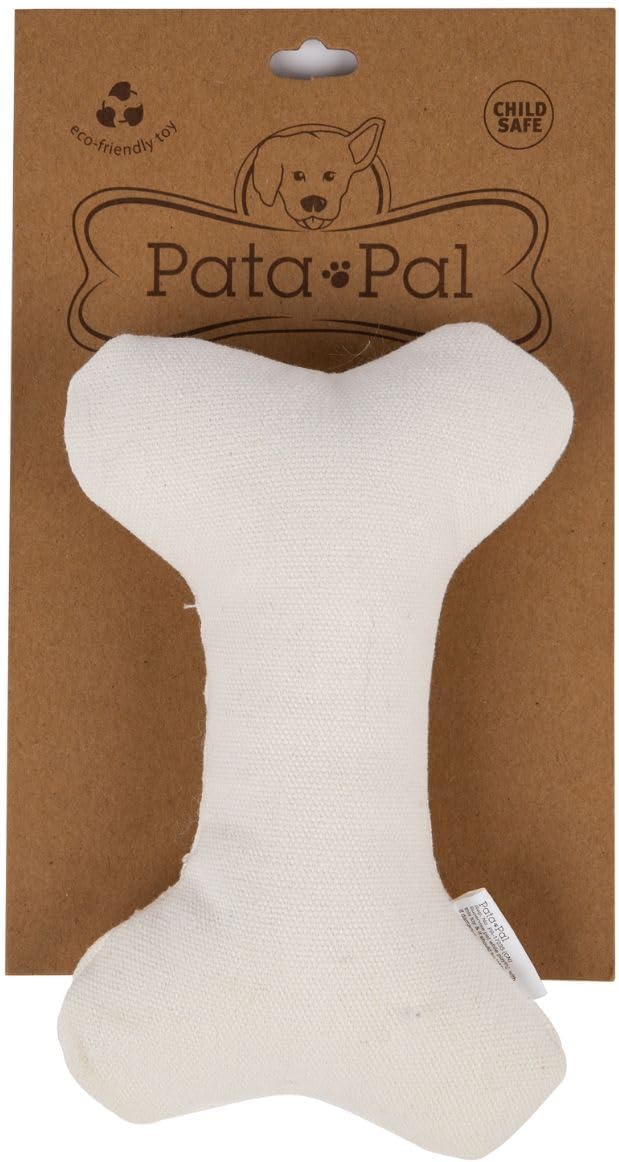 Eco-Friendly Durable Cotton Canvas Squeaky Dog Toy for Chewing, Training and Exercise – T-Bone, White (Safe for Pets & Kids)
