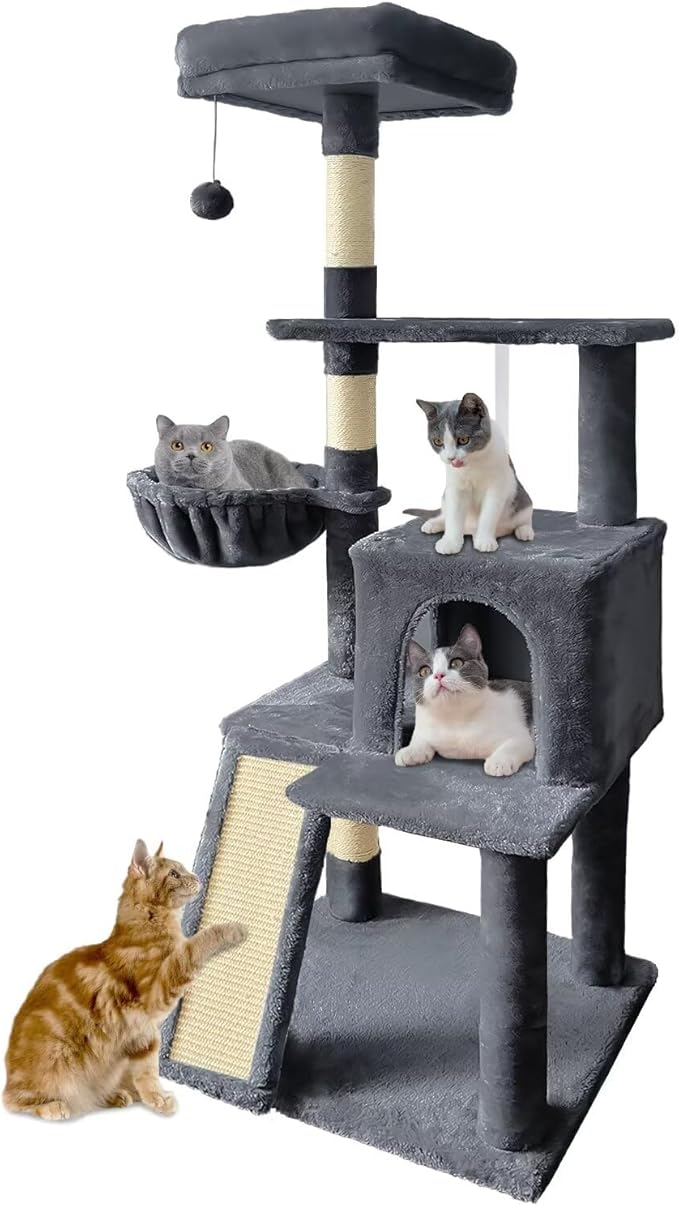 53" Cat Tree Tower for Indoor Cats, Multi-Level Cat Tower Condo with Sisal Scratching Post