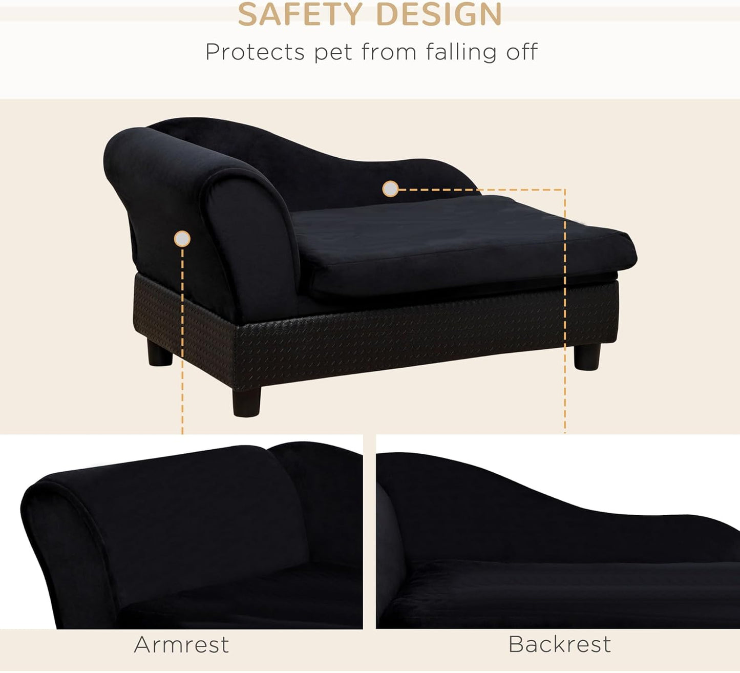 PawHut Luxury Fancy Dog Couch with Hidden Storage, Small Dog Sofa Bed with 2" Soft Foam, Modern Pet Furniture for Puppies & Little Breeds, Black