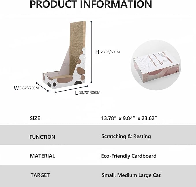 L-Shaped Cat Scratcher, Vertical Cat Scratcher Scratching Posts for Indoor Cats, Durable Scratch Pad with Shreds Collection Function, Cats Bed