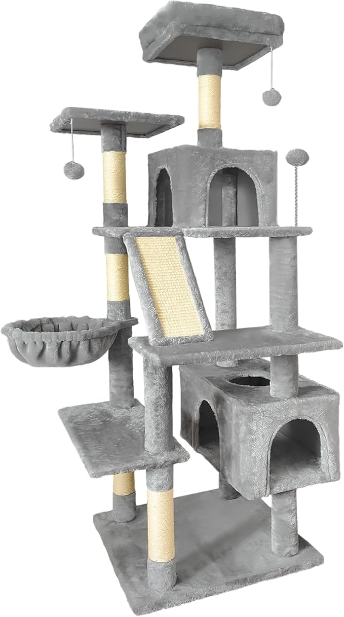 70" Cat Tree Tower for Indoor Cats, Multi-Level Cat Tower Condo with Sisal Scratching Post (Light Gray)