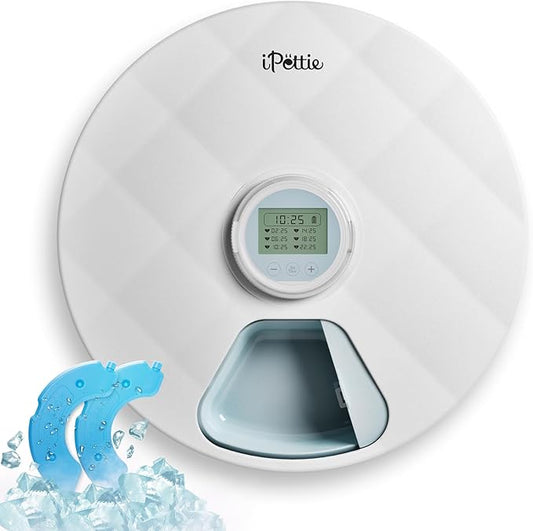 Brioche Automatic Wet Food Feeder for Pets - True 6-Meal Cordless Fresh Can Dispenser with Two Ice Packs, Perfect for Newborn Senior Sick Cats and Small Dogs