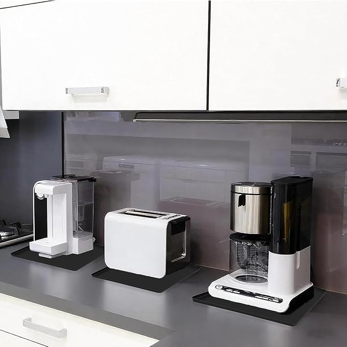 Waterproof Silicone Mat with Raised Edges 24x16 Inch, Water Cooler Mat & Countertop Protector for Hardwood Floors, Non-Slip Kitchen Appliance Pad for Pets Cats Dogs Feeding Bowls, Easy to Clean（Black）