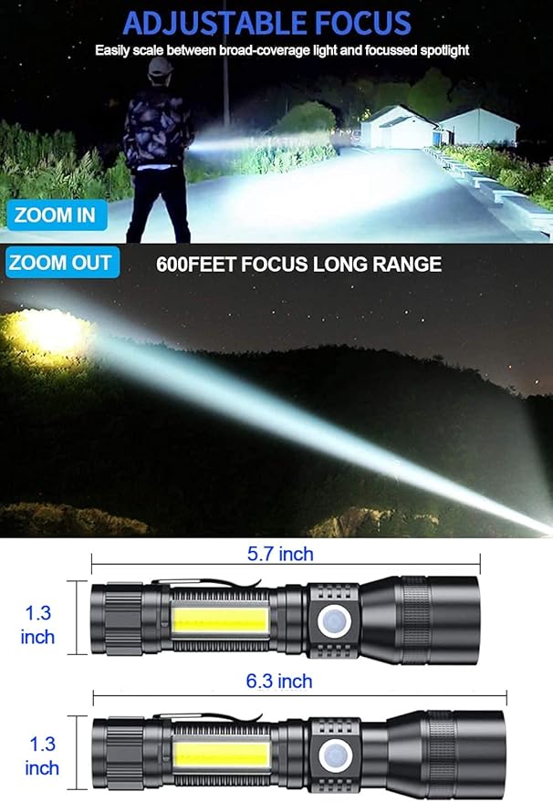 Hoxida Flashlight Rechargeable LED UV Black Light &Redlight, 3in1 Super Bright Magnetic Tactical Flashlights, 1500Lumen 7Modes, Zoomable, Waterproof Pocket Flashlight for Pet Stains Detection,Camping