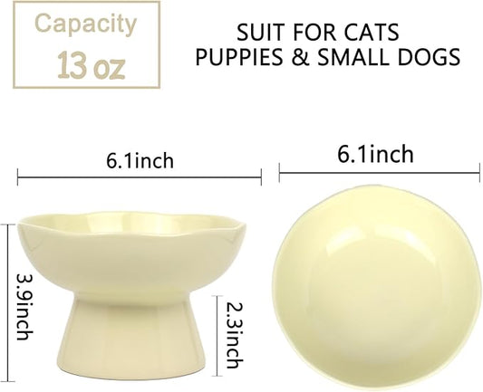 6.1" Wide 1.57" Deep Elevated Cat Bowls, Ceramic Water Bowls for Flat Faced Cats,Cat Feeder,Stress Free,Protect Cat’s Spine,Cream
