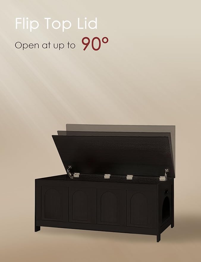 DINZI LVJ Cat Litter Box Enclosure, Flip Top Litter Box Furniture, Hidden Cat Washroom, 2-Entrances Wooden Pet House, 47.2" L x 18.7" W x 19.7" H, End Side Table, TV Stand, Easy to Assemble, Espresso