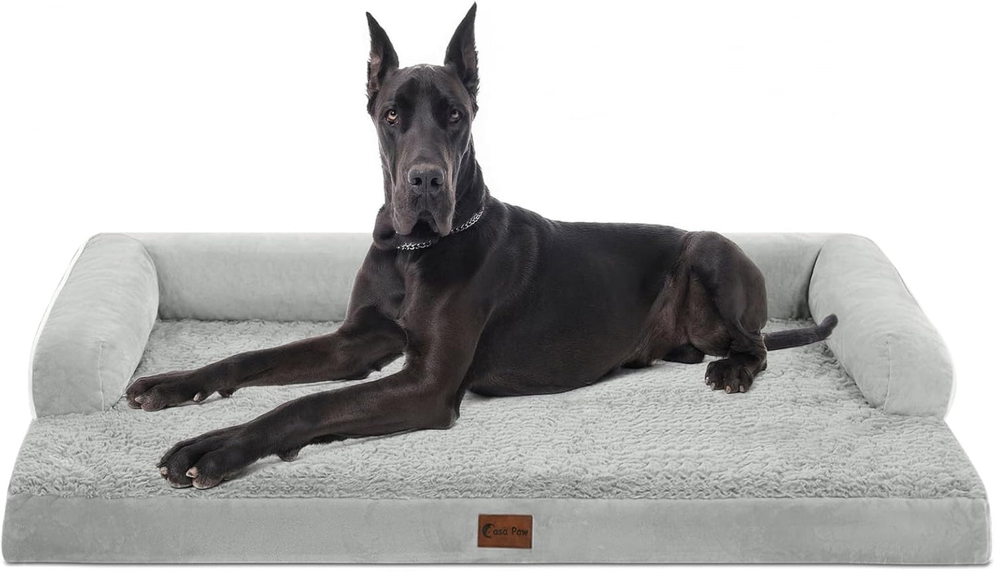 XXL Dog Bed with Bolsters, Orthopedic Dog Bed for Extra Large Dogs, Waterproof Pet Couch Beds XLarge, Big Pet Sofa with Removable Washable Cover, Nonskid Bottom (XX-Large,Grey White)