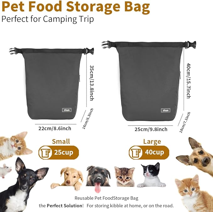 Waterproof Pet Food Storage Bag,Dog Food Container 20 lb w/2PCS Collapsible Dog Travel Bowls and Zipper Side Pocket(Gray, Large)