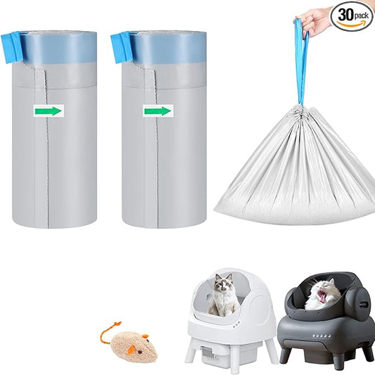 30 Count Cat Litter Replaced Waste Bags Liners for Neakas M1, PetPivot Autoscooper 11 and Similar Open-Top Self-Cleaning Cat Litter Box, Disposable Pet Wast Bags with Drawstring Heavy Duty Leak-proof